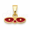 Dije Religioso 05.02.0066 Oro Laminado, Diseño de Ojo Griego, Esmaltado Rojo, Tono Dorado