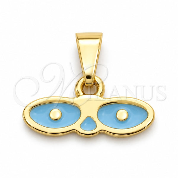 Dije Religioso 05.02.0066.2 Oro Laminado, Diseño de Ojo Griego, Esmaltado Azul, Tono Dorado