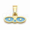 Dije Religioso 05.02.0066.2 Oro Laminado, Diseño de Ojo Griego, Esmaltado Azul, Tono Dorado