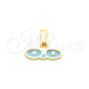 Dije Religioso 05.02.0066.2 Oro Laminado, Diseño de Ojo Griego, Esmaltado Azul, Tono Dorado