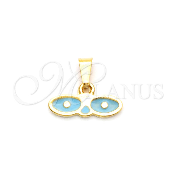 Dije Religioso 05.02.0066.2 Oro Laminado, Diseño de Ojo Griego, Esmaltado Azul, Tono Dorado