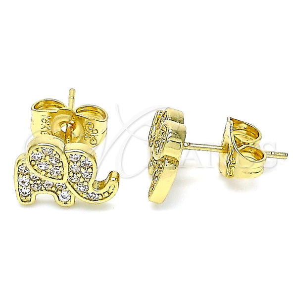Arete Dormilona 02.156.0545 Oro Laminado, Diseño de Elefante, con Blanca Micro Pave, Pulido, Tono Dorado