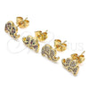 Arete Dormilona 02.156.0545 Oro Laminado, Diseño de Elefante, con Blanca Micro Pave, Pulido, Tono Dorado