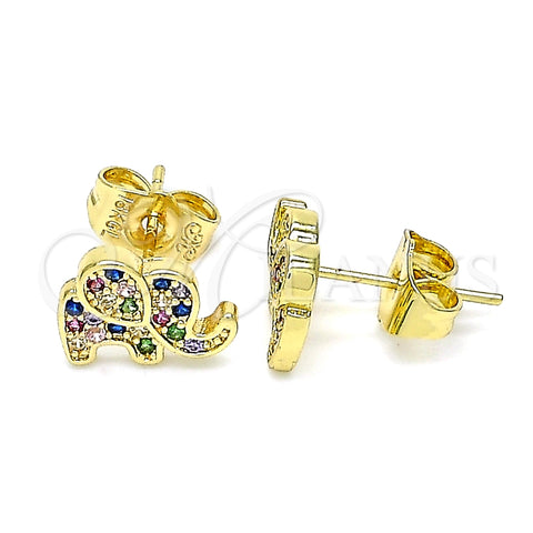 Arete Dormilona 02.156.0545.1 Oro Laminado, Diseño de Elefante, con Multicolor Micro Pave, Pulido, Tono Dorado