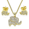 Juego de Arete y Dije de Adulto 10.156.0339 Oro Laminado, Diseño de Elefante, con Blanca Micro Pave, Pulido, Tono Dorado