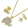 Juego de Arete y Dije de Adulto 10.156.0339 Oro Laminado, Diseño de Elefante, con Blanca Micro Pave, Pulido, Tono Dorado