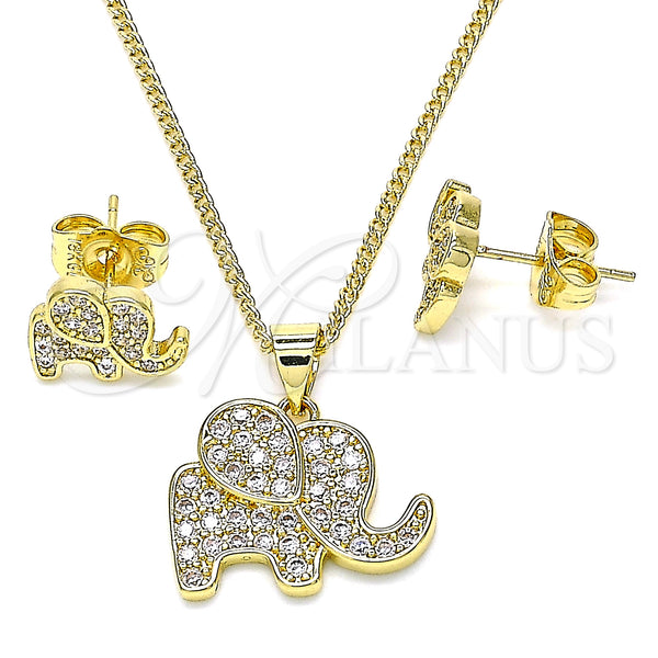 Juego de Arete y Dije de Adulto 10.156.0339 Oro Laminado, Diseño de Elefante, con Blanca Micro Pave, Pulido, Tono Dorado