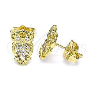 Arete Dormilona 02.156.0546 Oro Laminado, Diseño de Búho, con Blanca Micro Pave, Pulido, Tono Dorado