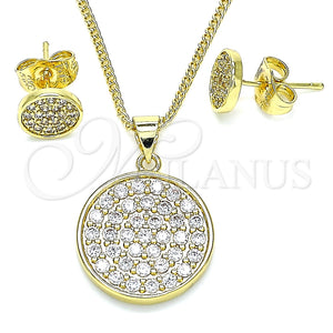 Juego de Arete y Dije de Adulto 10.156.0341 Oro Laminado, con Blanca Micro Pave, Pulido, Tono Dorado