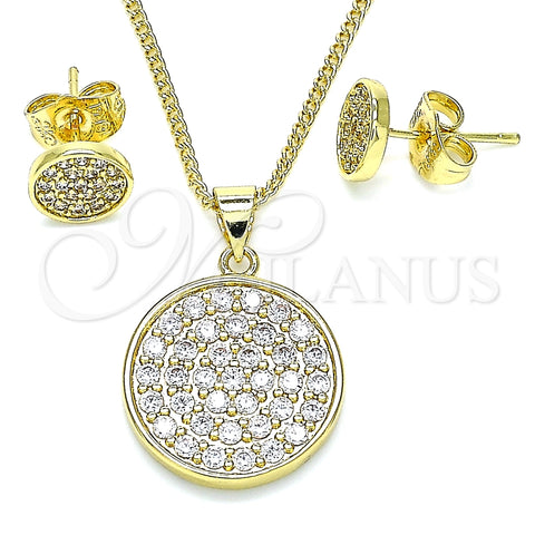 Juego de Arete y Dije de Adulto 10.156.0341 Oro Laminado, con Blanca Micro Pave, Pulido, Tono Dorado