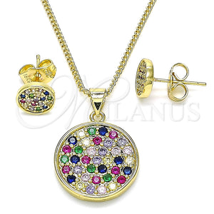 Juego de Arete y Dije de Adulto 10.156.0341.1 Oro Laminado, con Multicolor Micro Pave, Pulido, Tono Dorado