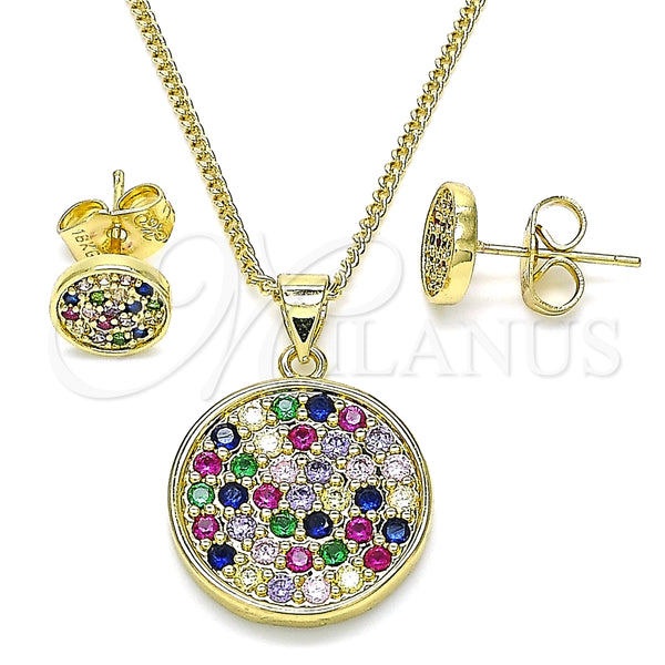 Juego de Arete y Dije de Adulto 10.156.0341.1 Oro Laminado, con Multicolor Micro Pave, Pulido, Tono Dorado
