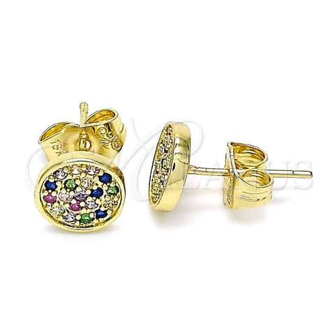 Arete Dormilona 02.156.0547.1 Oro Laminado, con Multicolor Micro Pave, Pulido, Tono Dorado