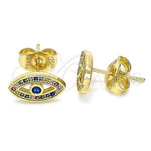 Arete Dormilona 02.156.0548.1 Oro Laminado, Diseño de Ojo Griego, con Multicolor Micro Pave, Pulido, Tono Dorado