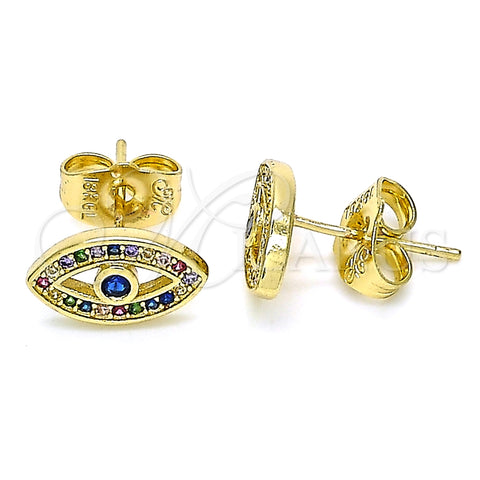 Arete Dormilona 02.156.0548.1 Oro Laminado, Diseño de Ojo Griego, con Multicolor Micro Pave, Pulido, Tono Dorado
