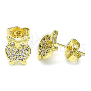 Arete Dormilona 02.156.0549 Oro Laminado, Diseño de Búho, con Blanca Micro Pave, Pulido, Tono Dorado