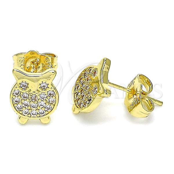 Arete Dormilona 02.156.0549 Oro Laminado, Diseño de Búho, con Blanca Micro Pave, Pulido, Tono Dorado