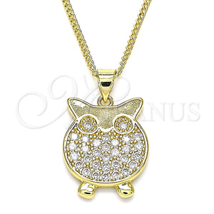 Collares con Dije 04.156.0393.20 Oro Laminado, Diseño de Búho, con Blanca Micro Pave, Pulido, Tono Dorado (02 MM Thickness, 20 Inches Length)