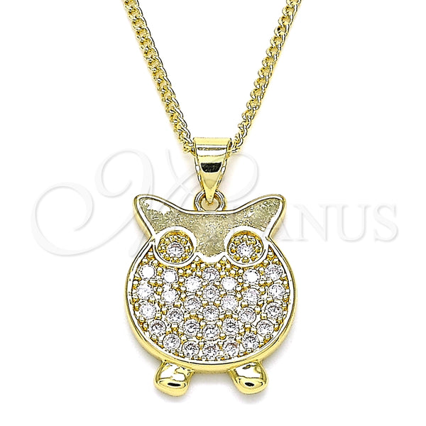 Collares con Dije 04.156.0393.20 Oro Laminado, Diseño de Búho, con Blanca Micro Pave, Pulido, Tono Dorado (02 MM Thickness, 20 Inches Length)