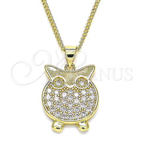 Collares con Dije 04.156.0393.20 Oro Laminado, Diseño de Búho, con Blanca Micro Pave, Pulido, Tono Dorado (02 MM Thickness, 20 Inches Length)