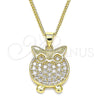 Collares con Dije 04.156.0393.20 Oro Laminado, Diseño de Búho, con Blanca Micro Pave, Pulido, Tono Dorado (02 MM Thickness, 20 Inches Length)