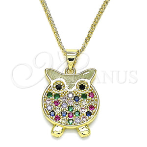 Collares con Dije 04.156.0393.1.20 Oro Laminado, Diseño de Búho, con Multicolor Micro Pave, Pulido, Tono Dorado (02 MM Thickness, 20 Inches Length)