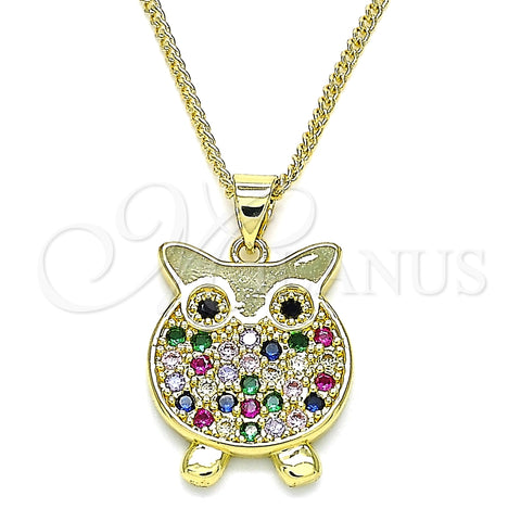 Collares con Dije 04.156.0393.1.20 Oro Laminado, Diseño de Búho, con Multicolor Micro Pave, Pulido, Tono Dorado (02 MM Thickness, 20 Inches Length)
