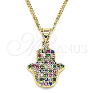 Collares con Dije 04.156.0395.1.20 Oro Laminado, Diseño de Mano de Dios, con Multicolor Micro Pave, Pulido, Tono Dorado (02 MM Thickness, 20 Inches Length)