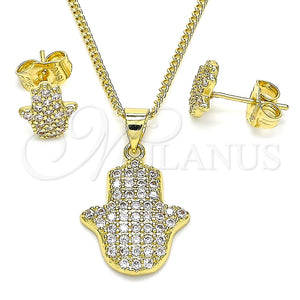 Juego de Arete y Dije de Adulto 10.156.0345 Oro Laminado, Diseño de Mano de Dios, con Blanca Micro Pave, Pulido, Tono Dorado