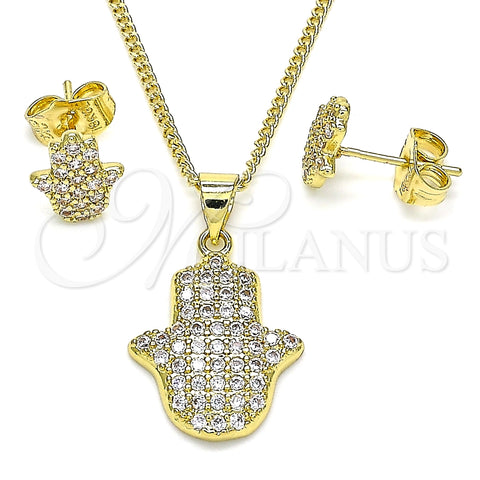 Juego de Arete y Dije de Adulto 10.156.0345 Oro Laminado, Diseño de Mano de Dios, con Blanca Micro Pave, Pulido, Tono Dorado
