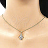 Juego de Arete y Dije de Adulto 10.156.0345.1 Oro Laminado, Diseño de Mano de Dios y Judaica, con Micro Pave Multicolor, Pulido, Tono Dorado