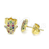 Arete Dormilona 02.156.0551.1 Oro Laminado, Diseño de Mano de Dios y Judaica, con Micro Pave Multicolor, Pulido, Tono Dorado