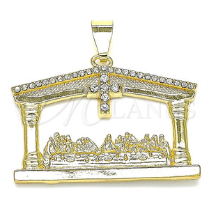 Dije Religioso 05.253.0014.1 Oro Laminado, Diseño de Cruz, con Blanca Cristal, Pulido, Tono Dorado