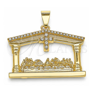 Dije Religioso 05.253.0014.1 Oro Laminado, Diseño de Cruz, con Blanca Cristal, Pulido, Tono Dorado