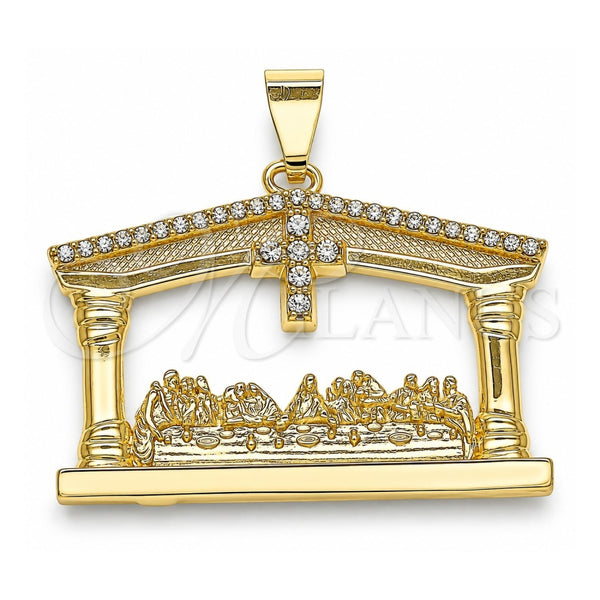 Dije Religioso 05.253.0014.1 Oro Laminado, Diseño de Cruz, con Blanca Cristal, Pulido, Tono Dorado