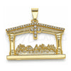 Dije Religioso 05.253.0014.1 Oro Laminado, Diseño de Cruz, con Blanca Cristal, Pulido, Tono Dorado