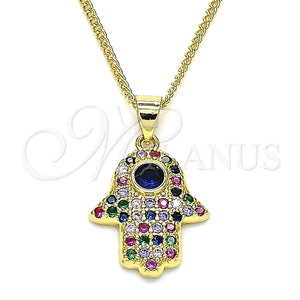 Collares con Dije 04.156.0396.1.20 Oro Laminado, Diseño de Mano de Dios, con Multicolor Micro Pave and Zafiro Azul Zirconia Cubica, Pulido, Tono Dorado (02 MM Thickness, 20 Inches Length)