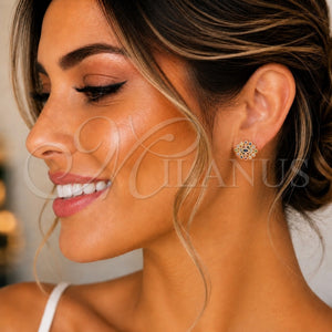 Arete Dormilona 02.156.0553.1 Oro Laminado, Diseño de Ojo Griego, con Multicolor Micro Pave, Pulido, Tono Dorado