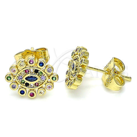 Arete Dormilona 02.156.0553.1 Oro Laminado, Diseño de Ojo Griego, con Multicolor Micro Pave, Pulido, Tono Dorado