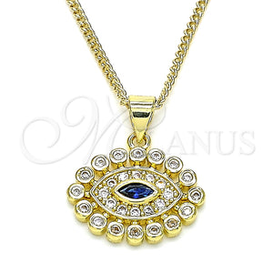 Collares con Dije 04.156.0397.20 Oro Laminado, Diseño de Ojo Griego, con Zafiro Azul and Blanca Micro Pave, Pulido, Tono Dorado (02 MM Thickness, 20 Inches Length)