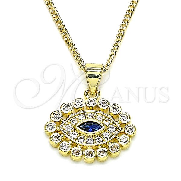 Collares con Dije 04.156.0397.20 Oro Laminado, Diseño de Ojo Griego, con Zafiro Azul and Blanca Micro Pave, Pulido, Tono Dorado (02 MM Thickness, 20 Inches Length)