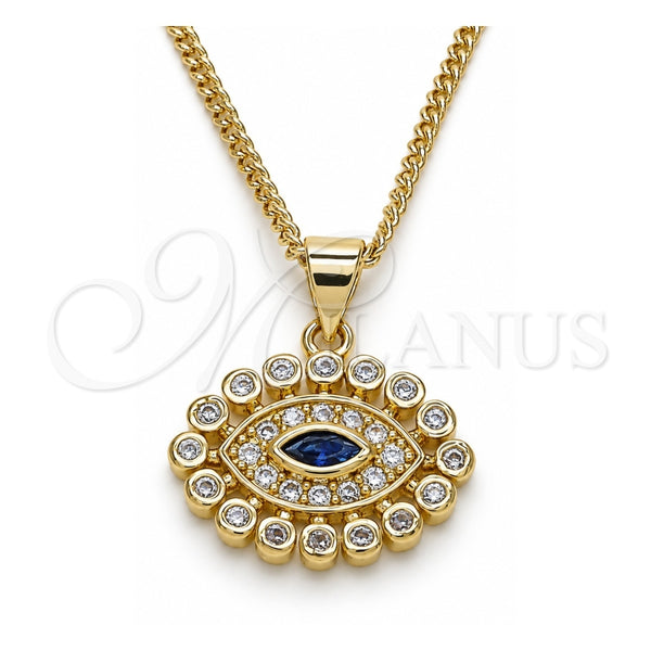 Collares con Dije 04.156.0397.20 Oro Laminado, Diseño de Ojo Griego, con Zafiro Azul and Blanca Micro Pave, Pulido, Tono Dorado (02 MM Thickness, 20 Inches Length)