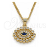 Collares con Dije 04.156.0397.20 Oro Laminado, Diseño de Ojo Griego, con Zafiro Azul and Blanca Micro Pave, Pulido, Tono Dorado (02 MM Thickness, 20 Inches Length)