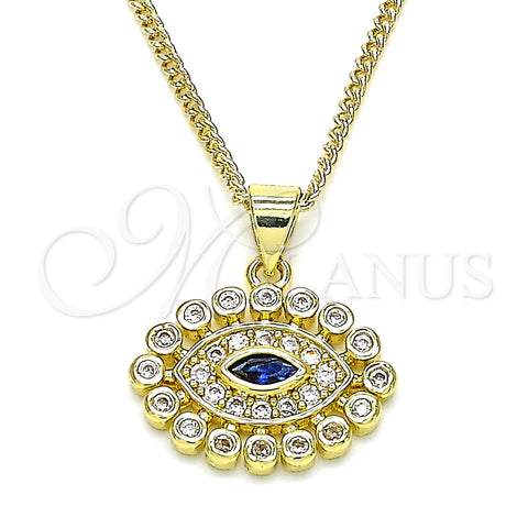 Collares con Dije 04.156.0397.20 Oro Laminado, Diseño de Ojo Griego, con Zafiro Azul and Blanca Micro Pave, Pulido, Tono Dorado (02 MM Thickness, 20 Inches Length)