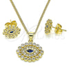 Juego de Arete y Dije de Adulto 10.156.0347 Oro Laminado, Diseño de Ojo Griego, con Zafiro Azul and Blanca Micro Pave, Pulido, Tono Dorado