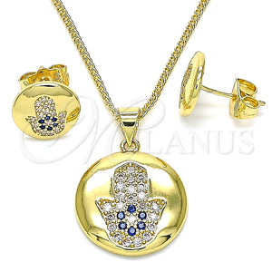 Juego de Arete y Dije de Adulto 10.156.0348 Oro Laminado, Diseño de Mano de Dios, con Zafiro Azul and Blanca Micro Pave, Pulido, Tono Dorado