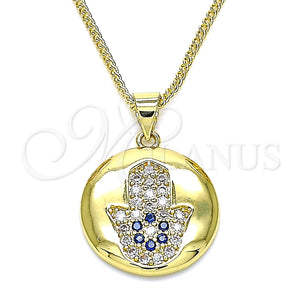 Collares con Dije 04.156.0398.20 Oro Laminado, Diseño de Mano de Dios, con Zafiro Azul and Blanca Micro Pave, Pulido, Tono Dorado (02 MM Thickness, 20 Inches Length)