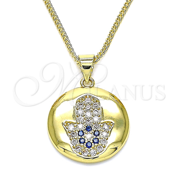 Collares con Dije 04.156.0398.20 Oro Laminado, Diseño de Mano de Dios, con Zafiro Azul and Blanca Micro Pave, Pulido, Tono Dorado (02 MM Thickness, 20 Inches Length)