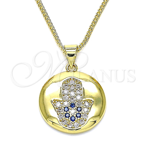 Collares con Dije 04.156.0398.20 Oro Laminado, Diseño de Mano de Dios, con Zafiro Azul and Blanca Micro Pave, Pulido, Tono Dorado (02 MM Thickness, 20 Inches Length)