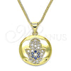Collares con Dije 04.156.0398.20 Oro Laminado, Diseño de Mano de Dios, con Zafiro Azul and Blanca Micro Pave, Pulido, Tono Dorado (02 MM Thickness, 20 Inches Length)